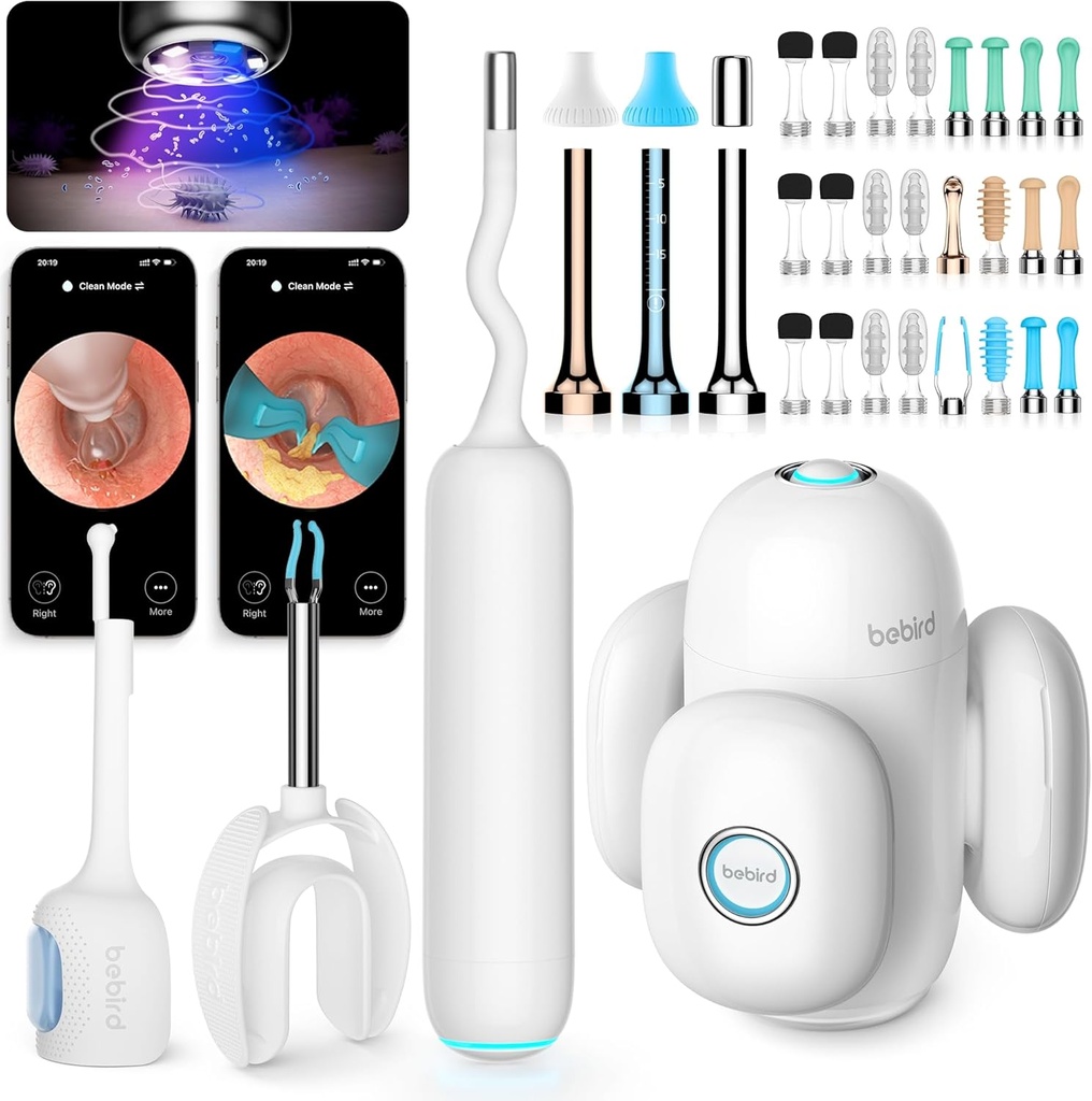 BEBIRD Home 30S Ear Care System - Ear Canal Cleaner with Flexiable Scope FHD Camera, UVC LED Light, Visual Ear- Drops Dropper, Wax Removal Tweezers to Clean Ear, 3 Set Cleaning Kits for Dewasa / Anak