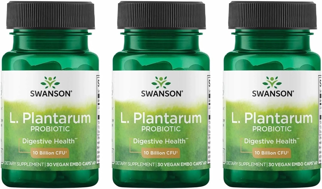 Swanson L. Plantatum - Digetical Suplemen Memproyeksikan Keseimbangan Gastrointestinal & Isi Roti - Formula Alam untuk Membantu Mengurangi Bloating - (30 Veggie Capsules) 3 Pack
