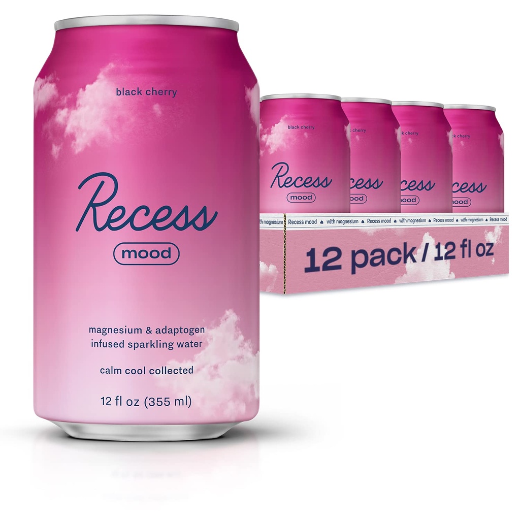 Resor Mood Magnesium & Adaptogen Drink, Relaxation Beverage, 12 ons (Black Cherry, 12 pack)