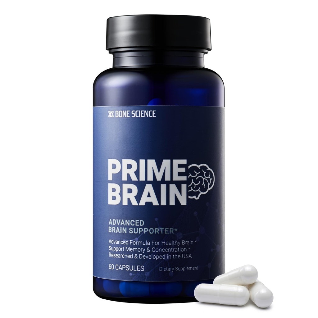 BONE SCIENCE - Prime Brain Supplement - Nootropic for Focus, Memory & Cognitive Performance, with Alpha GPC, L- Theanine & Ginkgo Biloba, Vegan - 60 Capsules