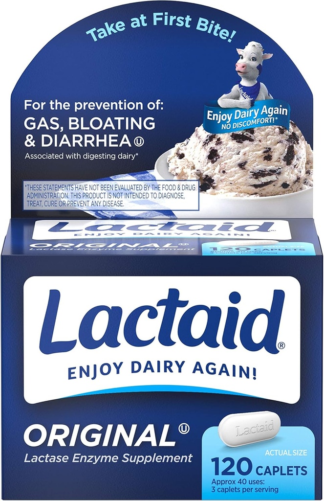 Caplet Lactaid Lactase Enzyme Asli - 120 Caplets, Paket 6