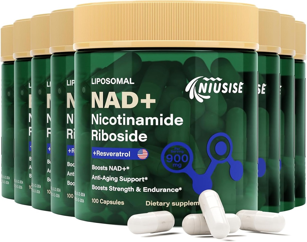 Tambahan NAD, NAD Nicotinamide Riboside 900 Mg untuk Pria dan Wanita, Lipomal NAD + Tambahan dengan Nicotinamide Riboside, Resveratrol & Quercetin, Energi, Boost NAD +, 800 Kapsul