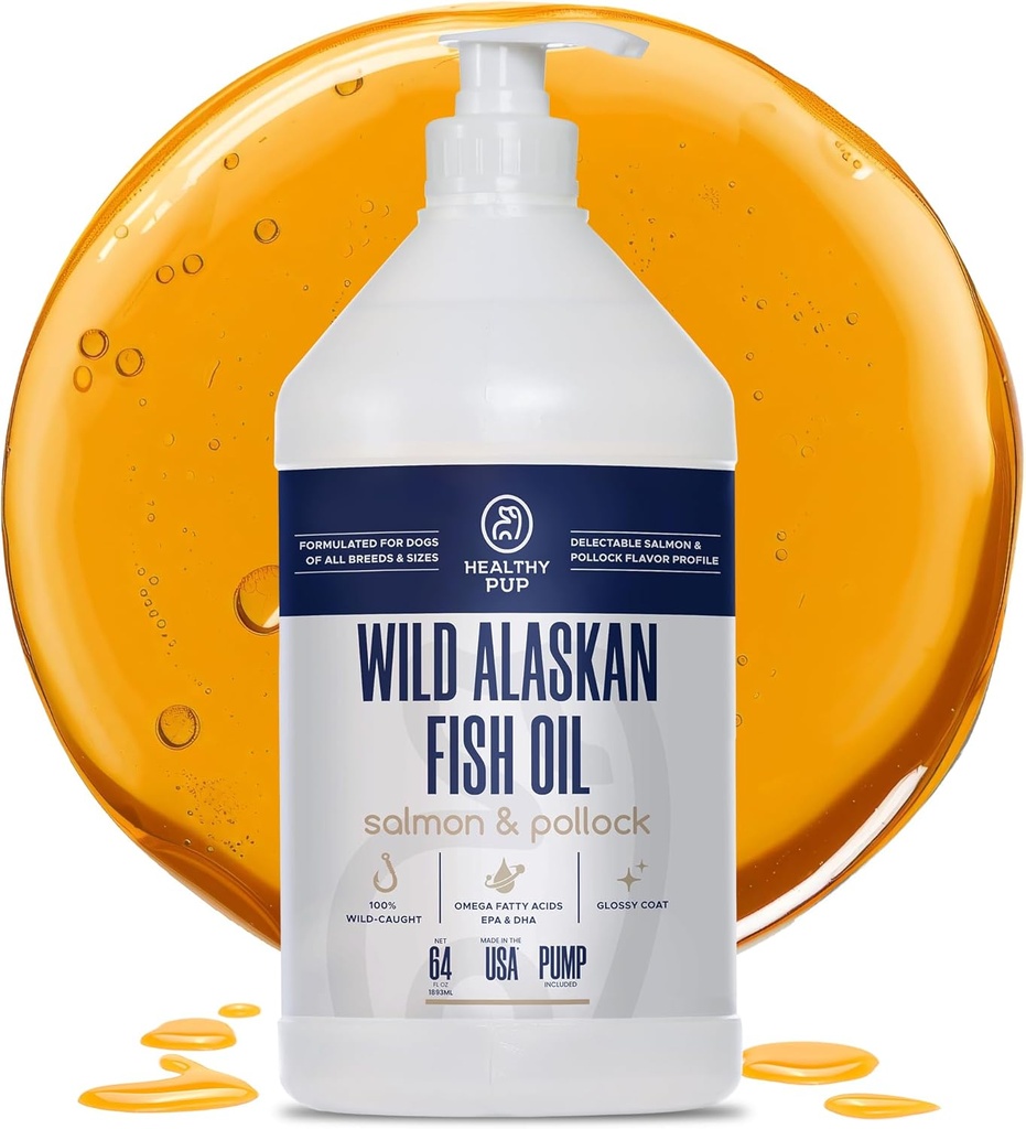 Minyak Salmon liar Alaska untuk Anjing dengan Pollock - 64 oz dari Pollock dan Salmon Oil, Omega 3, EPA, dan DHA - Anjing Skin dan Coat Suplemen - dibuat di USA