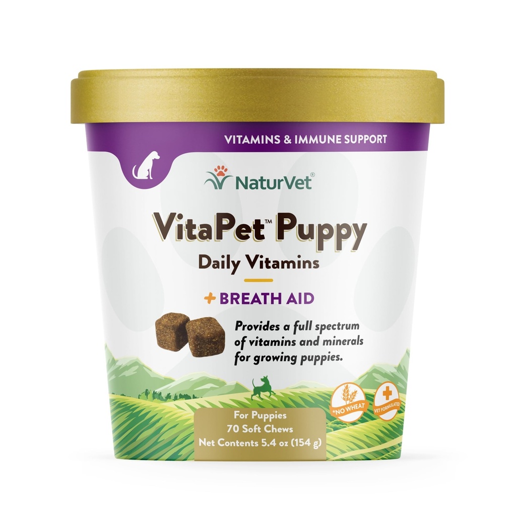EtaVet - VitaPet Puppy Daily Vitamin for Dogs - Plus Breath Aid - Specially Formulated to provide Puppy with Estivenity Vitamin, Mineral, Amino Acids & Fatty Acids (70 Soft Chews)