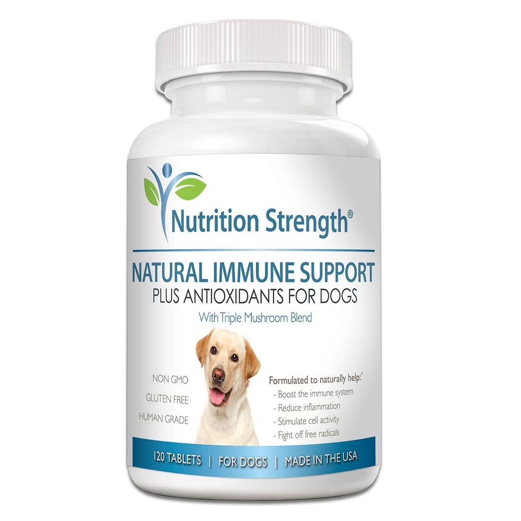 Dukungan Imunitas untuk Dogs Plus Antioksidant, Reishi, Shiitake, Maitake, Turkey Tail Mushrooms untuk Dogs, dengan Koenzim Q10, Selenium, Vitamin A, 120 Table Tablet