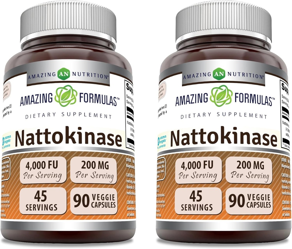 Amazing Formula Nattokinase Dieter Suplemen 100 mg Veggie Capsules Suplemen 124; 2000 FU Enzyme Activity; Non-GMO 124; Gluten Free 124; Made in USA (90 Count 124; 2 Pack)