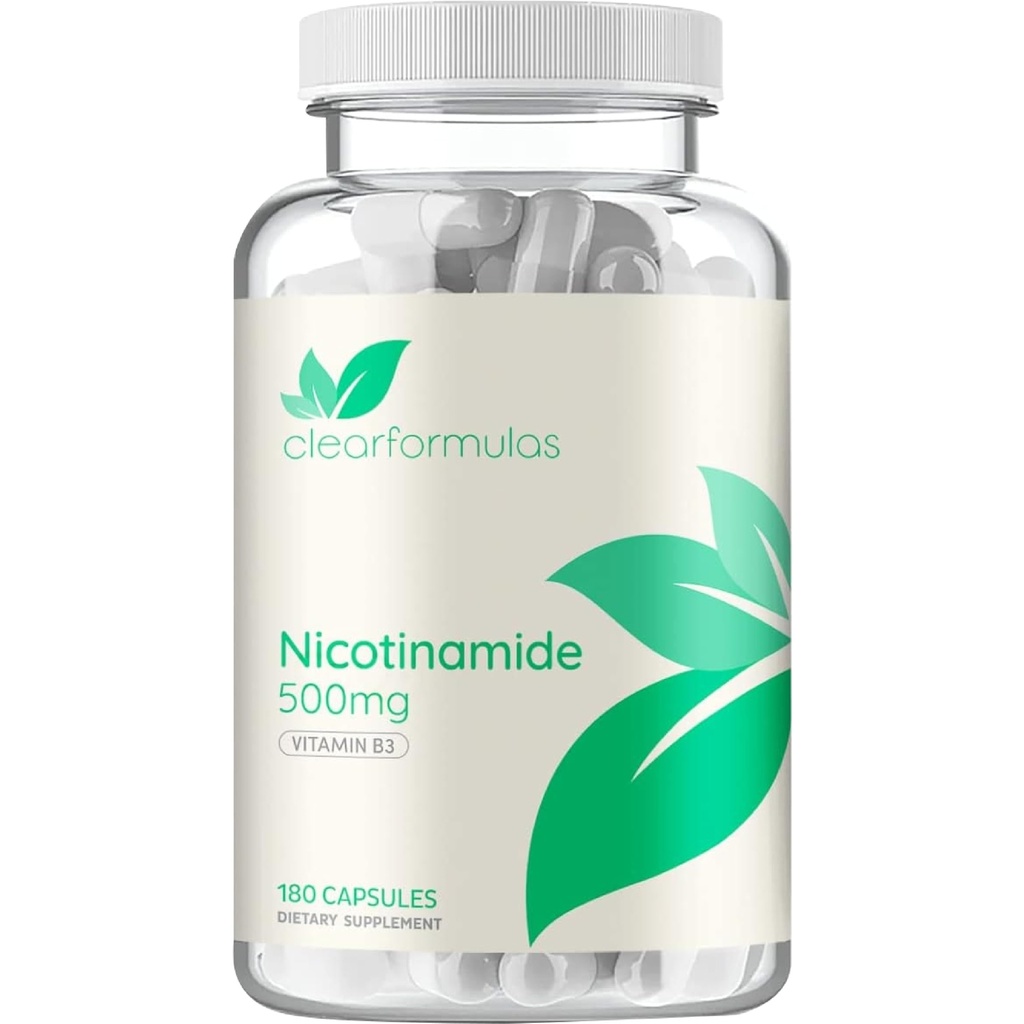 Vitamin B3 Nicotinamide de 500mg - Formulir Absorpsi Tinggi Vitamin B3 Niasin Flush Free untuk Mendengar Skin Brain dan Energi Dukungan - NAD Preissor - Dibuat dalam fasilitas Amerika cGMP (180 Pelayan)