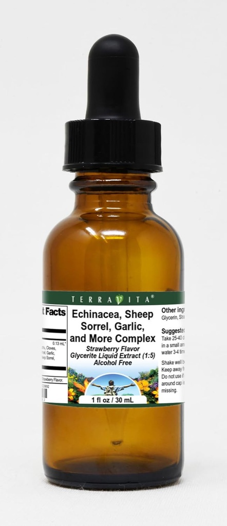 Terravita Echinacea, Sheep Sorrel, Garlic, and More Complex Glycerite Extract (1: 5) - Strawberry Flavored (1 oz, ZIN: 523692)