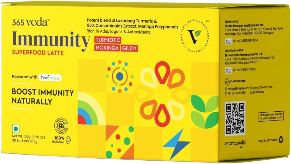 Imunity Boost Latte dengan Moringa & Gimloy, Turmeric, 100% Ingrediens Natural, May Improve Ditrable, Gluten Free On- TheGo Sachets (30 Count)