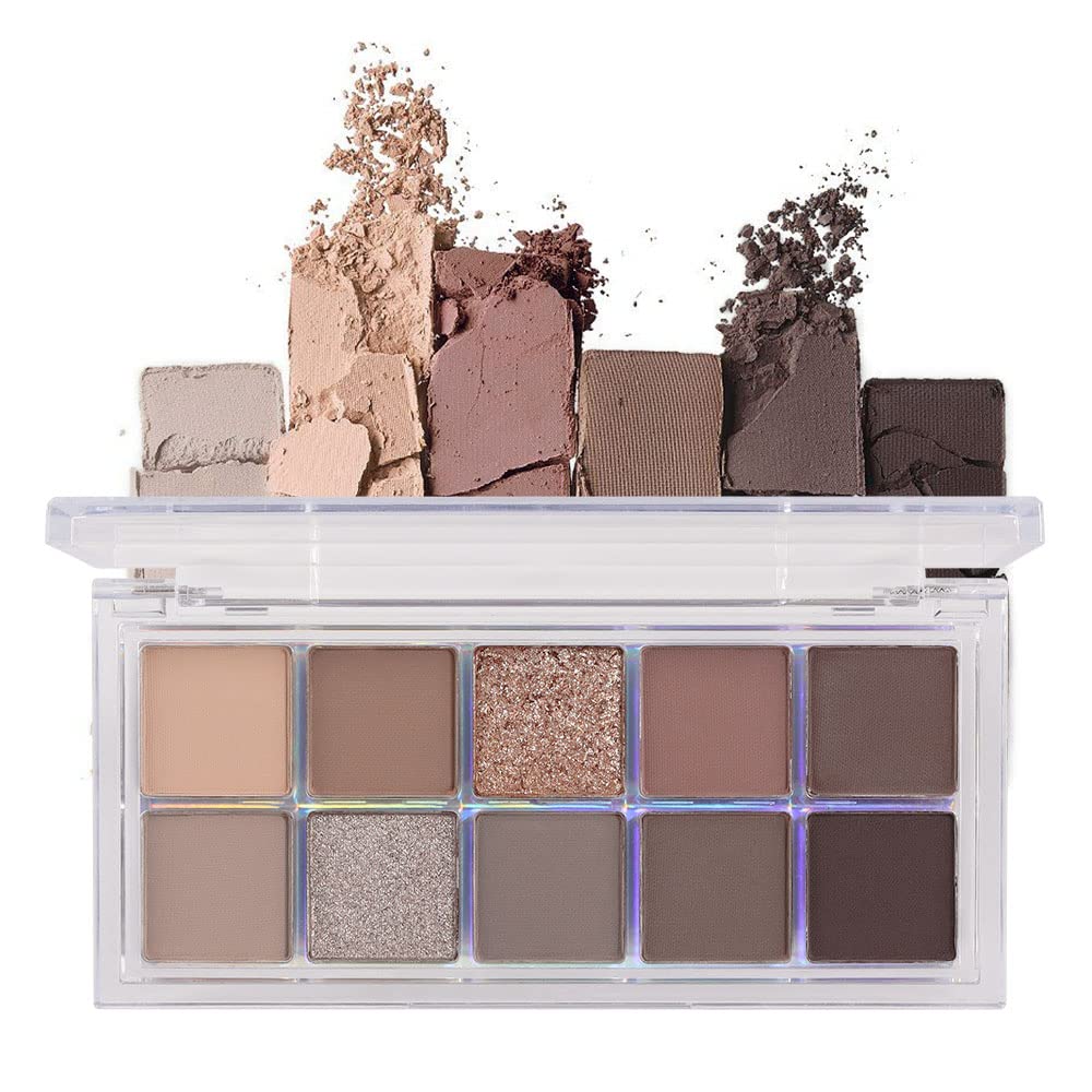 BINGBRUSH 10 Warna Gelap Brown Gray Eyeshadow Pallet, High Pigted Matte Shimmer Eyeshadow, Natural Netral Shiny Eyeshadow Ultimate Makeup Palette, Vibrant Make Up Pallets Kit