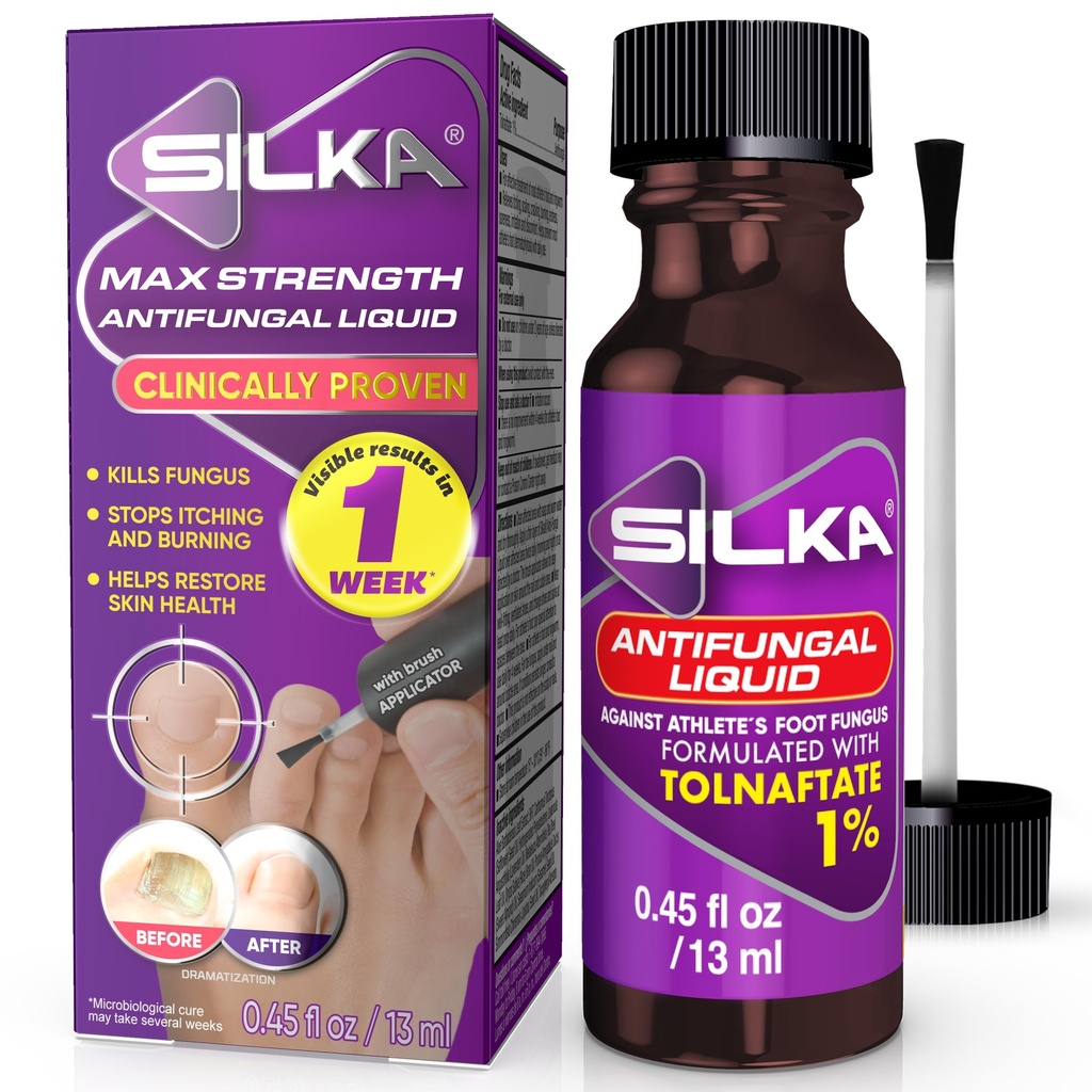 SilKA Max Kekuatan Liquid Antifungal untuk Kesehatan Toenail dengan Applikator Brush, Hasil dalam 1 Minggu, Perawatan Nail Fungus untuk Toenails Damaged, Treatment Foot Atlete, Tolnaftate 1% 0.45 Fl Oz