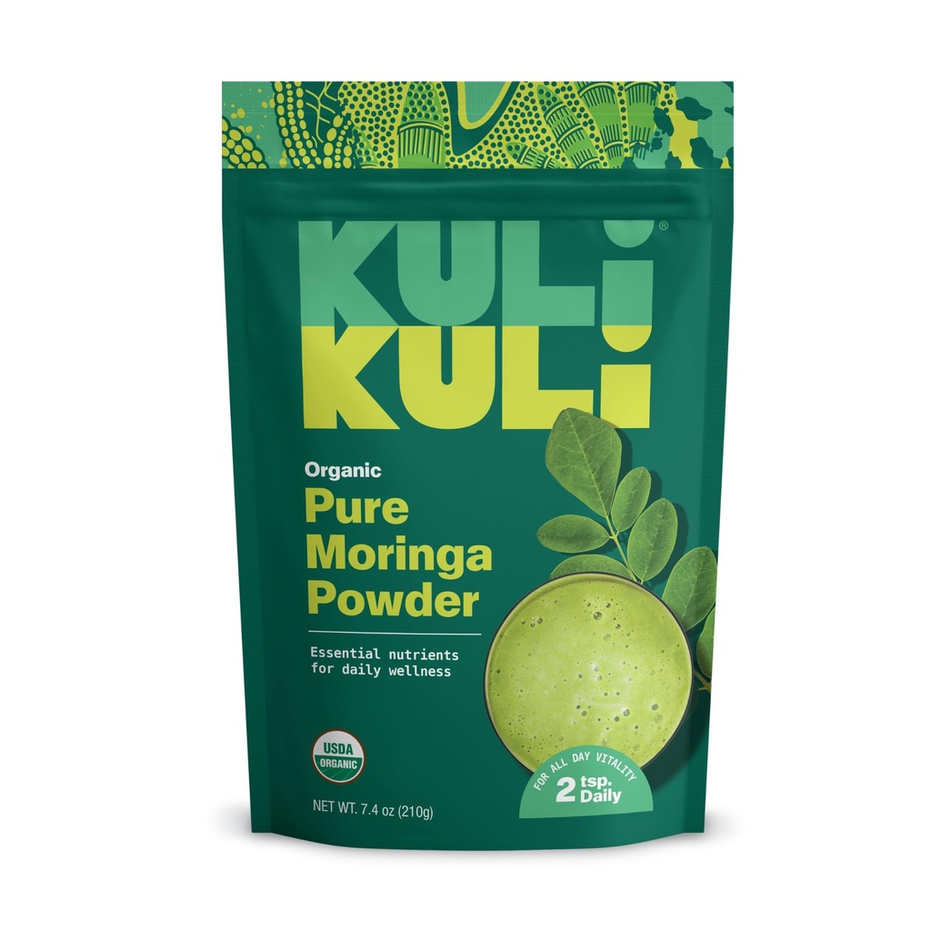 Kuli Kuli Moringa Oleifera Powder Organik & Green Smoothie, 100% Ugmurni USDA bersertifikat & Bukan-GMO Moringa Powder, Hebat dengan Smoothies, Tea, dan Food, 1 Pack