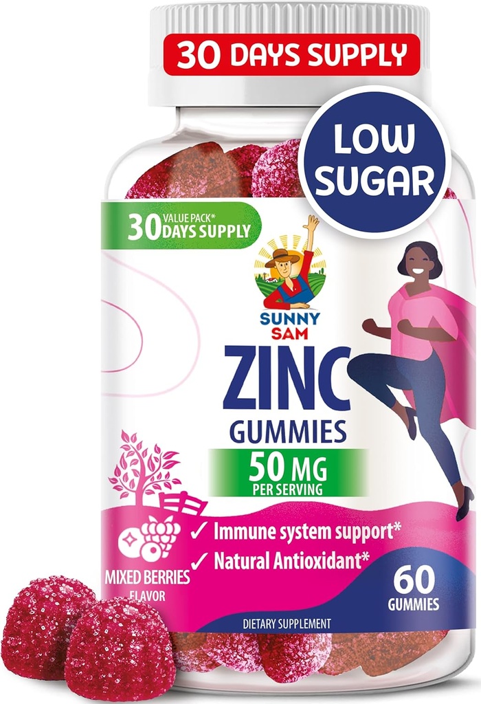 Zinc Gummies for Dewasa - Zinc Chewable Gummy for Imune Support - Powerful Natural Antioksidant Non-GMO Supplemen Anak-Anak Pria Dewasa