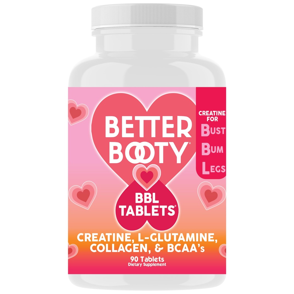 Lebih baik Booty BBL Tablet - Creatine Complex Suplement for Women with Creatine Monohydrate, L- Glutamine, Collagen, and BCAA 's (90ct)