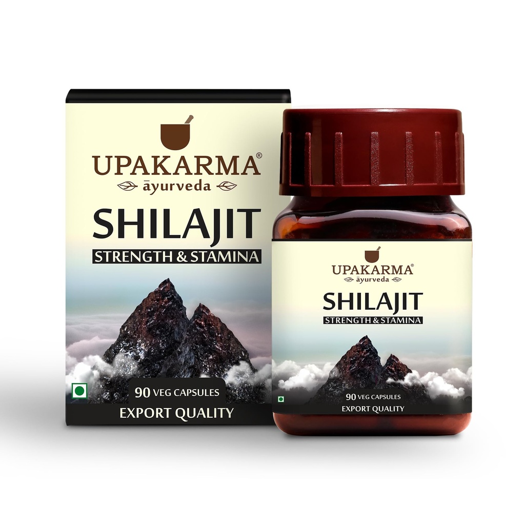 Upakarma Ayurveda 100% Pure Shilajit 90 Capsules for Strength, Stamina, Ammune Sourune, Natural Source of Fulvic Acid & Trace Minerals- 1000 MG for 2 Capsule (Daily Dosage), 45 Days of Supply - Paket 1