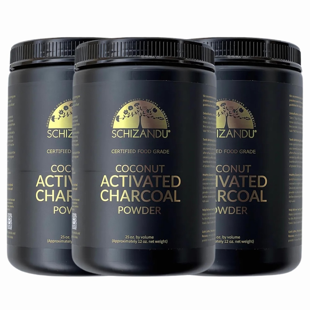 Bubuk Arang Organik Mengaktifkan Arang Natural, Vegan, Organik, GMO Gratis - Large Bottle 25 oz Powder - 3pack