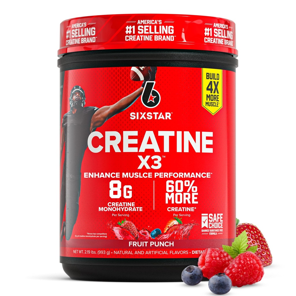 Enam Bintang Creatine Monohydrate Powder, X3 (Fruit Punch) - Flavarored Creatine HCl Powder Suplemen untuk Gedung Muscle & Performance - Post Workout Suplemen untuk Pria & Perempuan