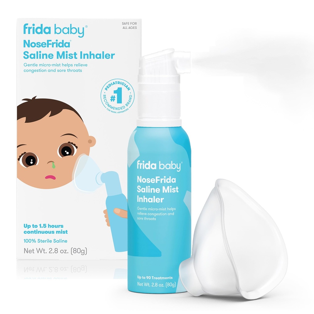 Frida Baby NeseFrida Saline Mist Nasal Inhaler, Decongestant Spray for Conbuble & Allergy Relief for Children + Kids, Nasal Saline Spray, Soothes Stuffy Nose Throat, Includes Mask