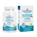 Nordic Ultimate Omega Mini D3, Lemon Flavor - 60 Mini Soft Gels - 1120 mg Omega -3 + 1000 IU Vitamin D3 - EPA & DHA - Promes Brain & Heart Health - 30