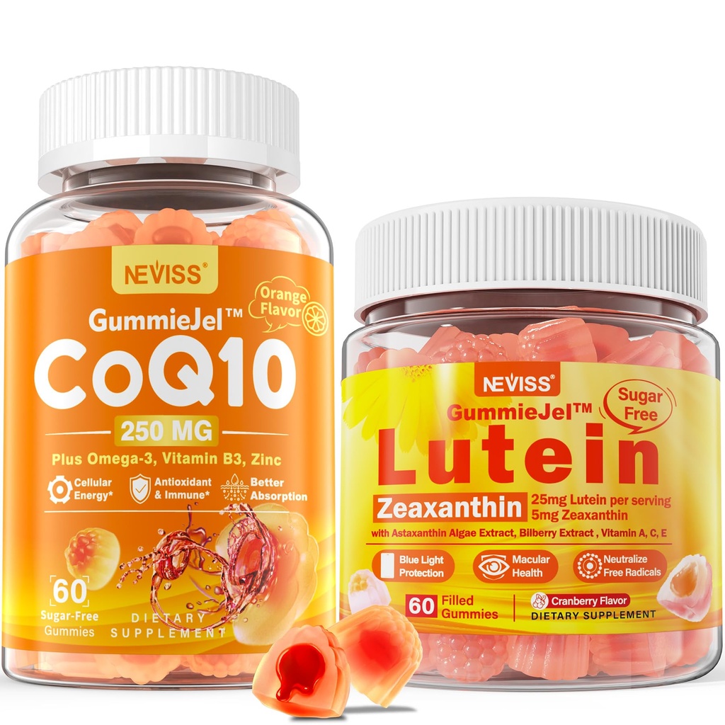 NEVISS Sugar- Free CoQ10 Gummies 60 Count + Lutein Gummies 60 Count