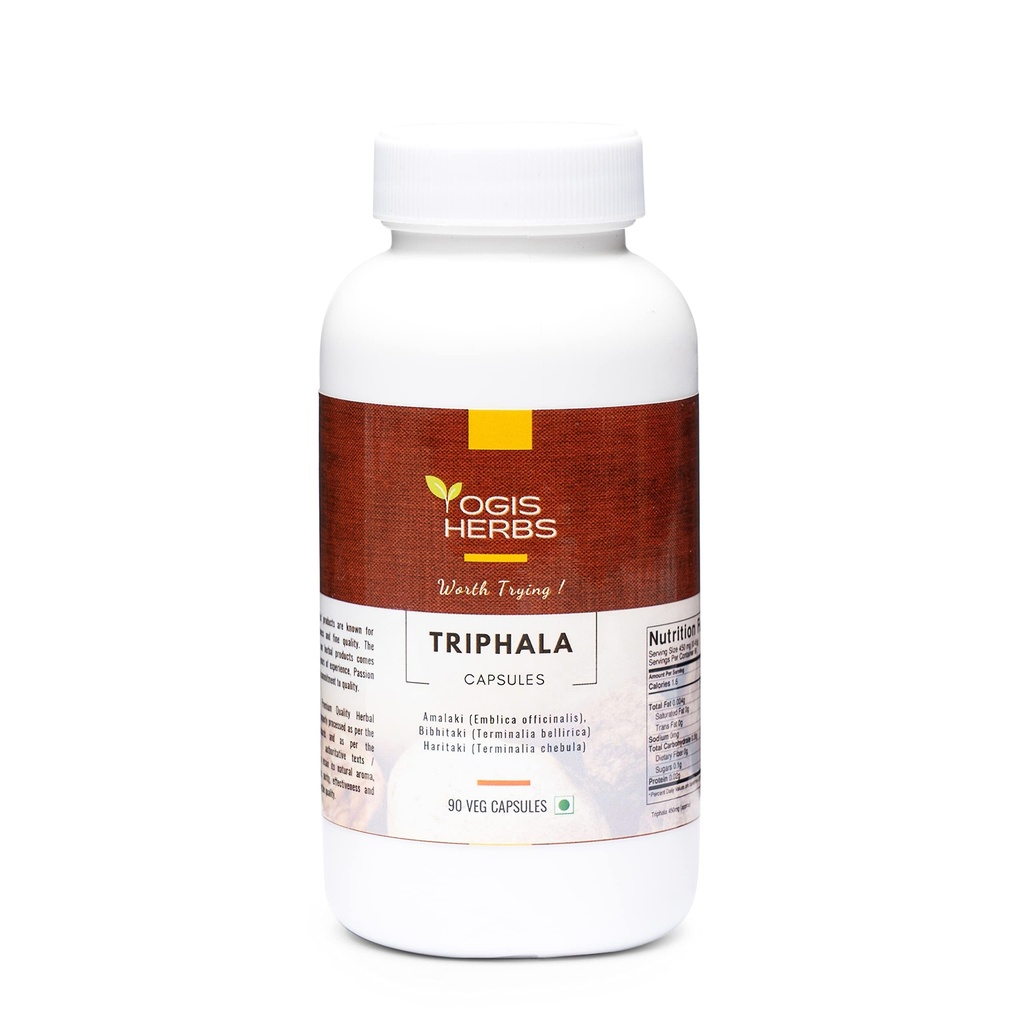 YOGIS HERBS Triphala Capsules Amahaki (Emblica Officinalis), Bibhitaki (Terminalia Bellirica) dan Haritaki (Terminalia Chebula) 90 Veg Capsules