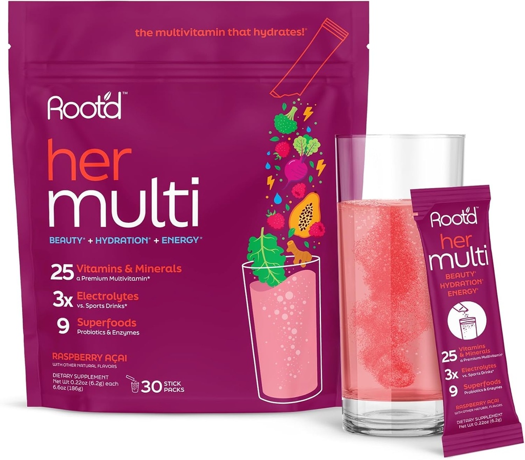 Root 'd Multivitamin Powder for Women - 25 Vitamin & Minemination dengan 3X Electrolytes, 9 Organic Superfood, Progories & Enzymes, Sugar- Free Multivitamin & Hydration 124; 30 Vitamin Drink Comment