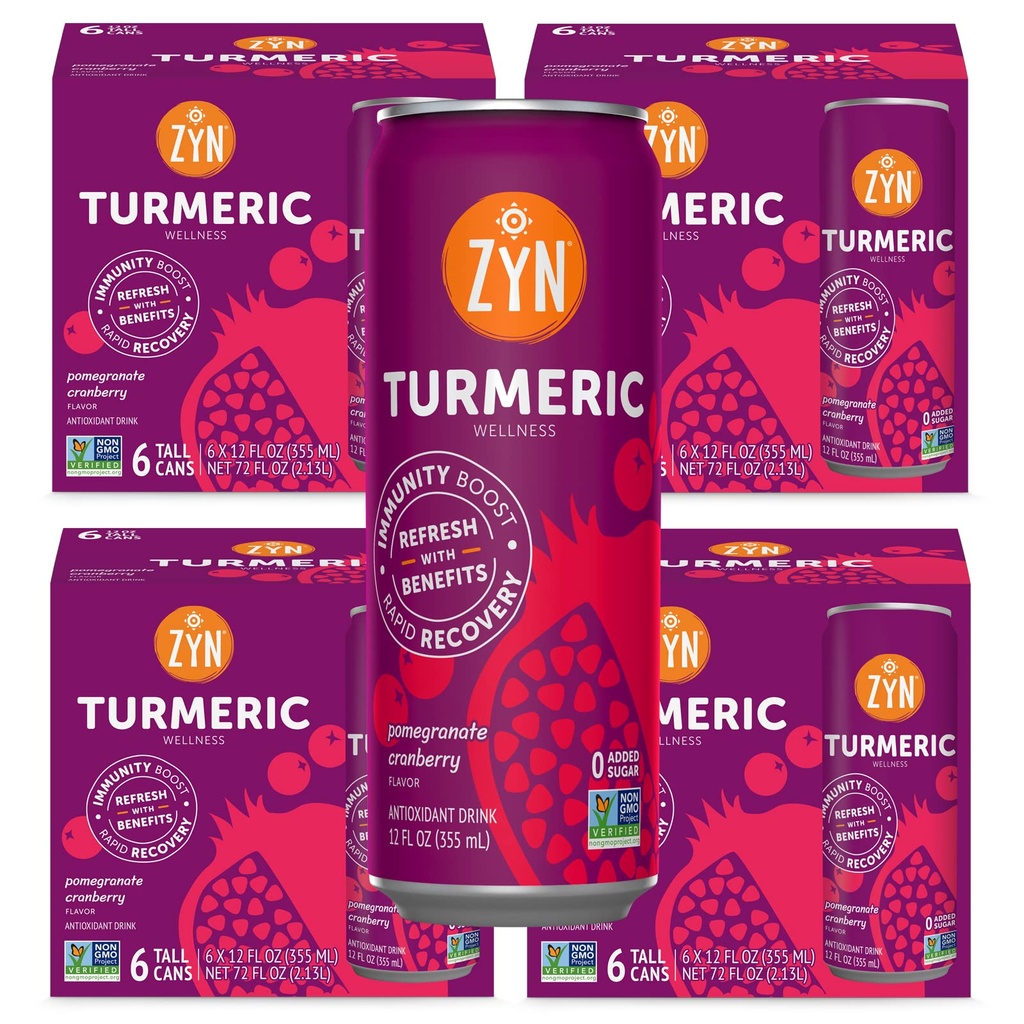 ZYN Turmeric Wellness Drink (24 Paxete Cranberry Flavarored Turcumin Drink Drink with Black Pepper, No Added Sugar, Low Carb & Low Calorie Drink, Clean Alternative