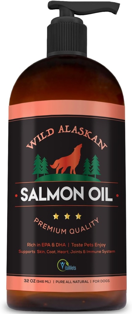 Minyak Salmon liar Alaska untuk Anjing, Kucing dan Hewan - 100% Omega- 3 Tambahan Minyak Ikan dengan DHA dan EPA Promoses Hip dan Fungsi Gabungan, Skin sehat dan Coat (32 oz)