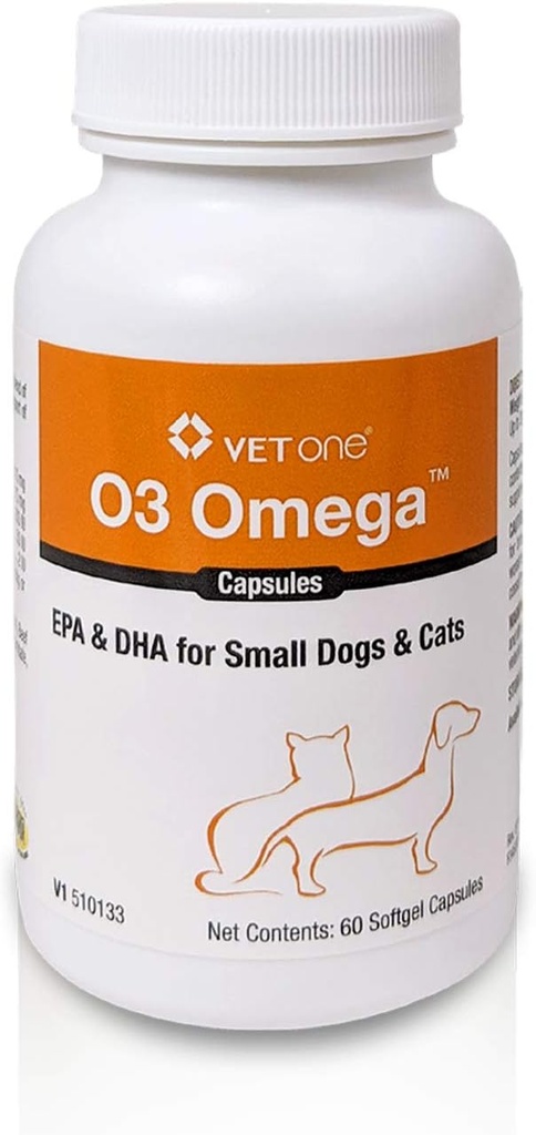 VetOne O3 Omega Soft Gel untuk Kucing & Small Dogs - Dukungan Acid Gendut - Skin & Coat Suplemen - 60 Kapsul