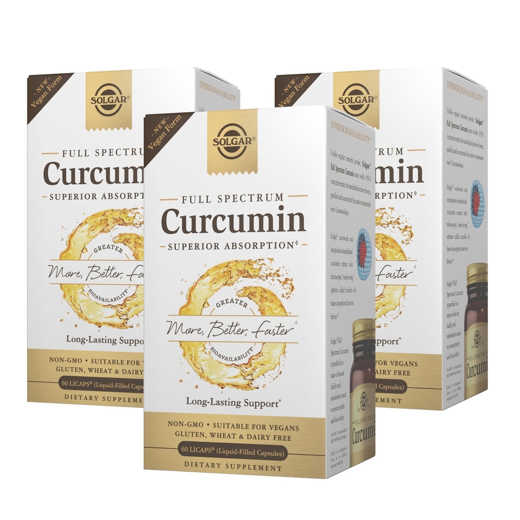 Solgar Curcumin Spectrum Penuh - 60 LiCaps, Paket 3 - Penyerangan Superior - Otak, Gabungan & Imune Kesehatan