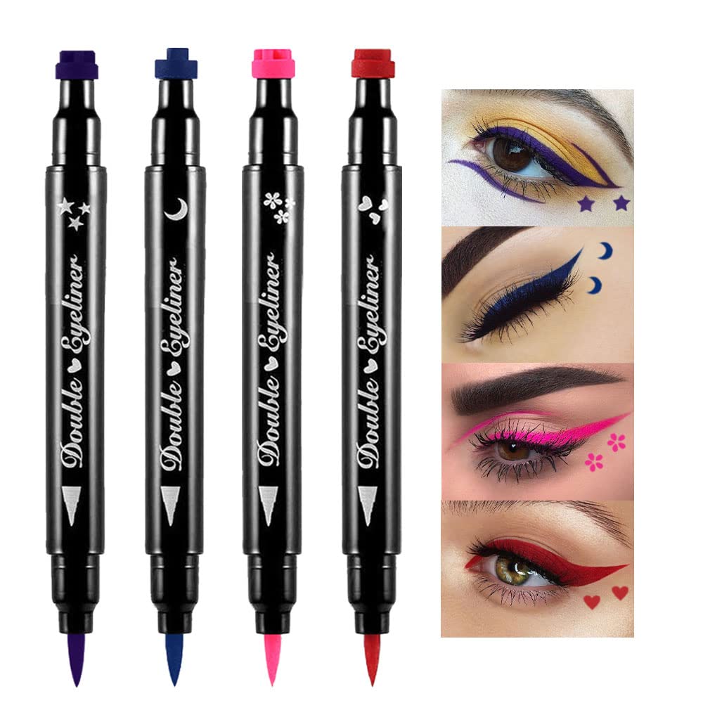 BINGBRUUSH Double@-@ sided Limid Stamp Eyeliner Pen, Face Stamps Makeup Sangat Anti-Hitam Slim Gel Feels Tip High Black Pigment Liquid Eyeliner & Seal resina para tips de gel (Berwarna)