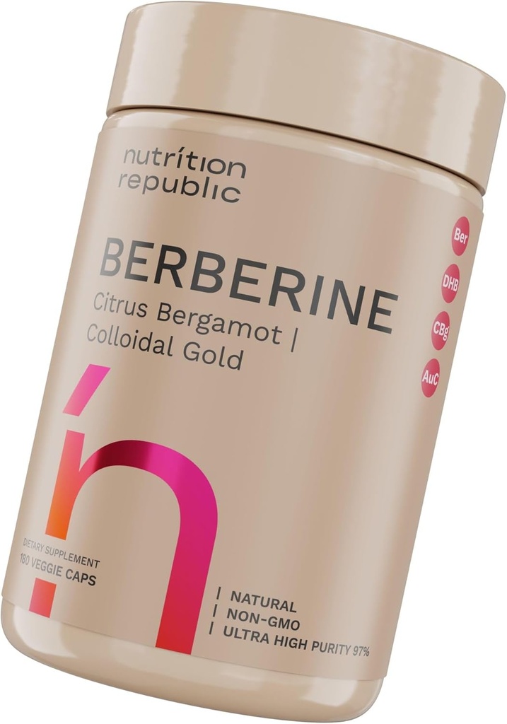 Suplemen Berberin 1500mg, Kompleks Potency Tinggi Ultra Berberine dengan Citrus Bergamot, Colloidal Gold & Berberine Hcl, Suplemen Dihydroberberberine