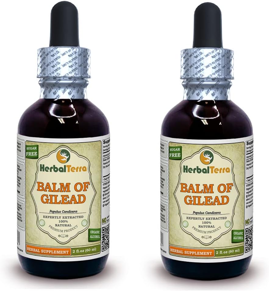 Balm Of Gilead (Populus candicandics) Tincture, Organik Dirry Buds Extract (Nama merek: HerbalTerra, Proughtly dibuat di USA) 2x2 fleroz (2x60 ml)