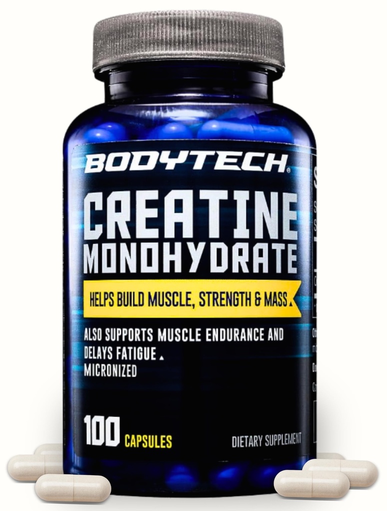 BODYTECH Creatine Monohydrate Capsules a Micronized a Dulcle Strength, Mass, and Endurance (100 Kapsul)