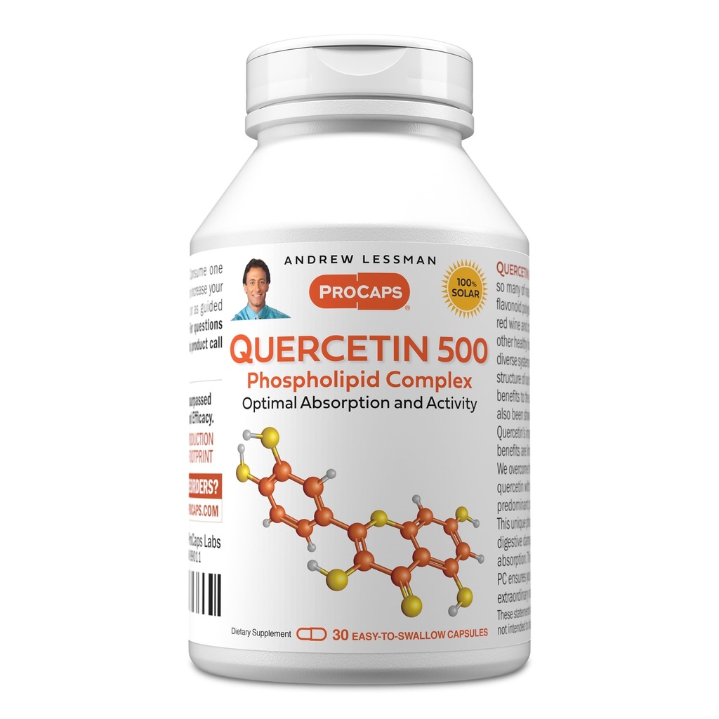 ANDREW LESSMAN Quercetin 500mg - 30 Capsules - 500 mg Unique Quercetin Phospholipid Complex, Sangat Absorbable Formula untuk Mendukung Hati sehat, Sirkulasi dan Fungsi Imune. Tidak ada Addonist.