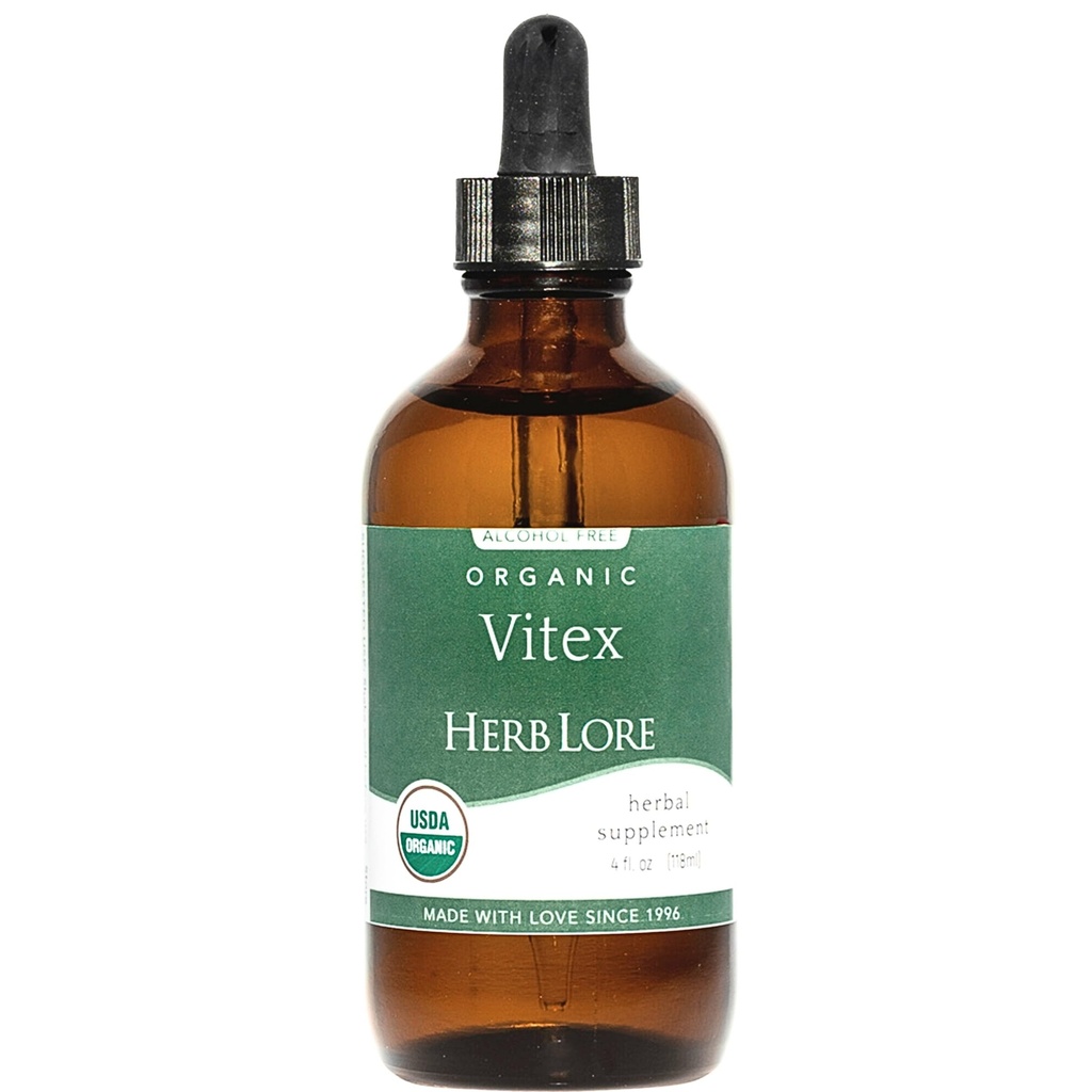 Herb Lore Vitex Tincture - USDA Organic Chasteberry Extractions for Women - Alkohol Free Chaste Tree Suplemen - Vegan Drops 4 Fl Oz