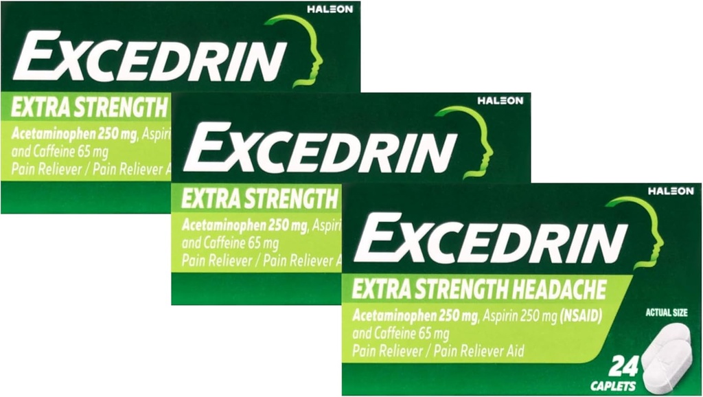 Caplet Excedrin Pain Relief, Ekstra Kekuatan 24 Ea (Paket 3)