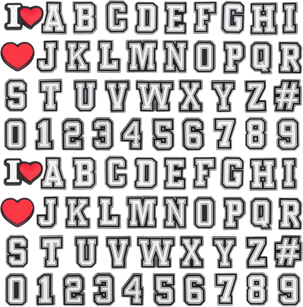 74 + 4 Pcs Letters Numbers Shoe Charms, Double A-Z Letters
