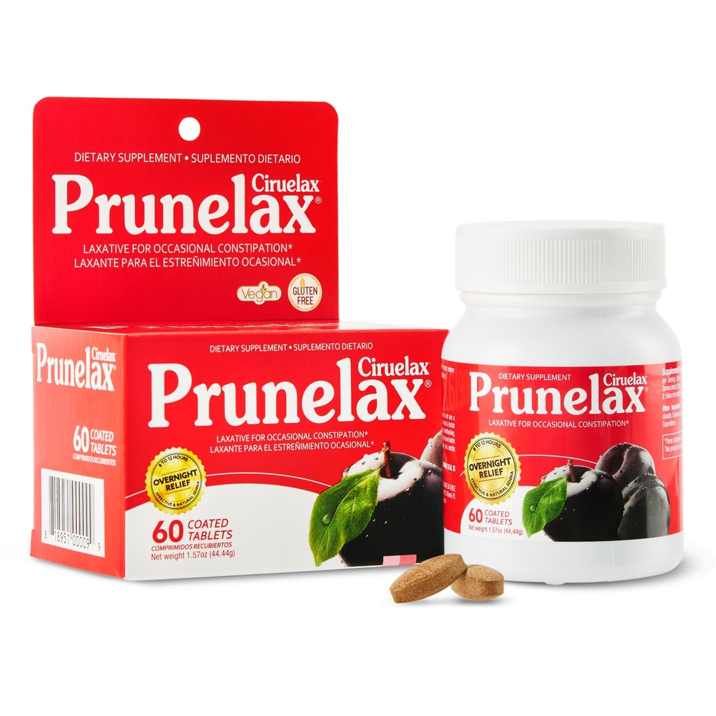 Prunelax Ciruelax Reguler Power Laxative Tablet - Relief Overnight for Occasional Constipation, Senna Extract, Vegan & Gluten- Free, Fast - Acting Gentle Relief - 60ct