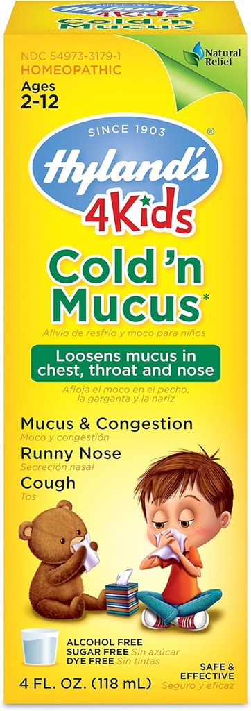 Obat Dingin Hyland untuk Anak-anak Umur 2 dan atas, Campur 'n Mucus Relief Cair, Bantuan Alam dari Mucus dan kemacetan, Runny Nose, Batuk, 4 Ounces