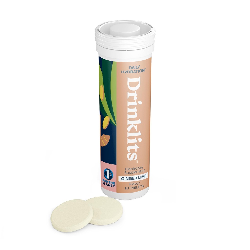 Drinklits Ginger Lime Electrolite Tablet for Hydration 124; Great Taste - 0g Sugar - Estivenity Electrolytes - Daily Use 124; Single Tube (10 Tablet / Servis)