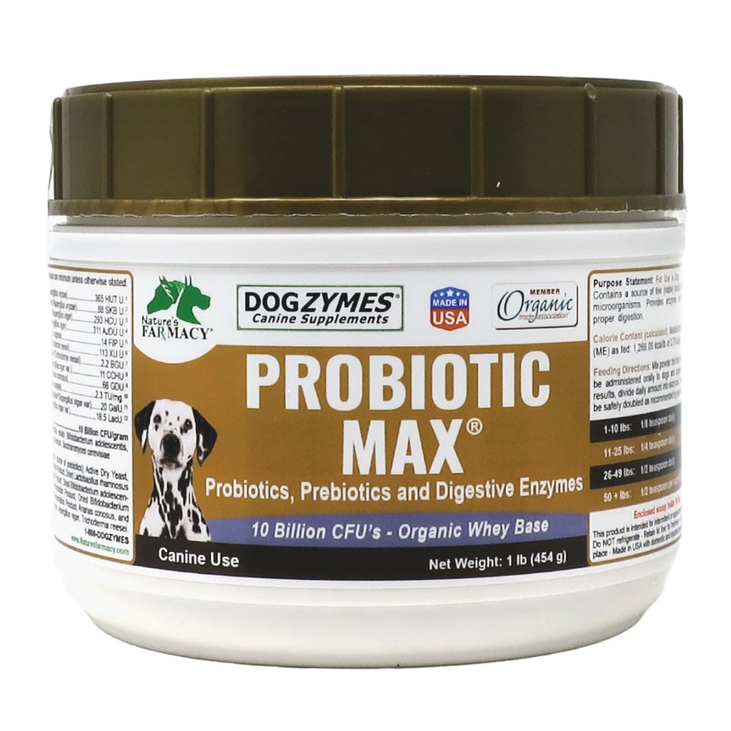 Dogzymes Probiotic Max -10 Miliar CFU Progities, Pregities, Digetical Enzymes - Relieves Diare, Upset Stomach, Constipation, Gas, Allergy, Imunity & Overall Health 1 Pound