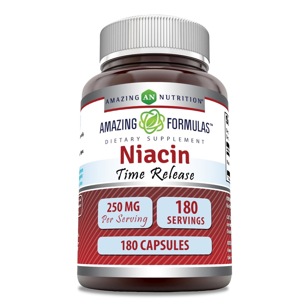 Amazing Formulas Niasin (Vitamin B3) 250 mg 180 Capsules Supplement; Non-GMO 124; Gluten Free Alag14; Made in USA