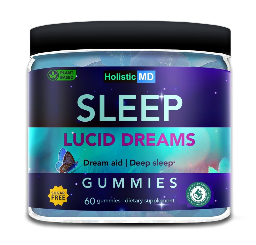 Lucid Dreams Deep Sleep - Mugwort Herb 5 htp Mucuna Pruriens Choline Suplemen - Gummies Sugar Free Vegan 60 ct
