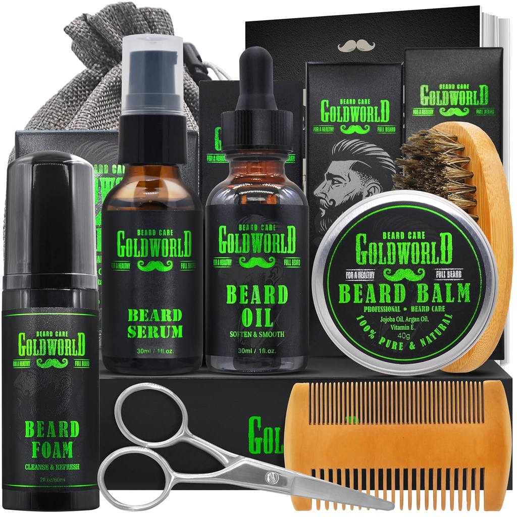 Beard Kit Kit Beard Grooming Kit w / Beard Wash / Shampoo Beard Oil Balm Brush Gunting Bag-Book Christmas Stocking Stuffers Gifts for Men-Him Mans Pacar