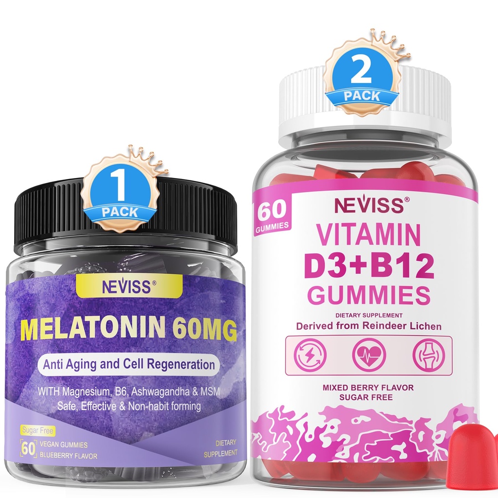 NEVISS Melatonin, Vitamin D3 + Vitamin B12 Gummies