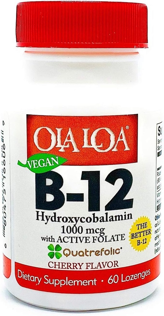 Ola Loa Vitamin B12 Sublinual Cherry Dietary Sublinual Sublinual - HidroxyCobalamin, Aktif Fleak, Vegan Formula - Progres Your Body 's Energy, Nerve, and Brain Support