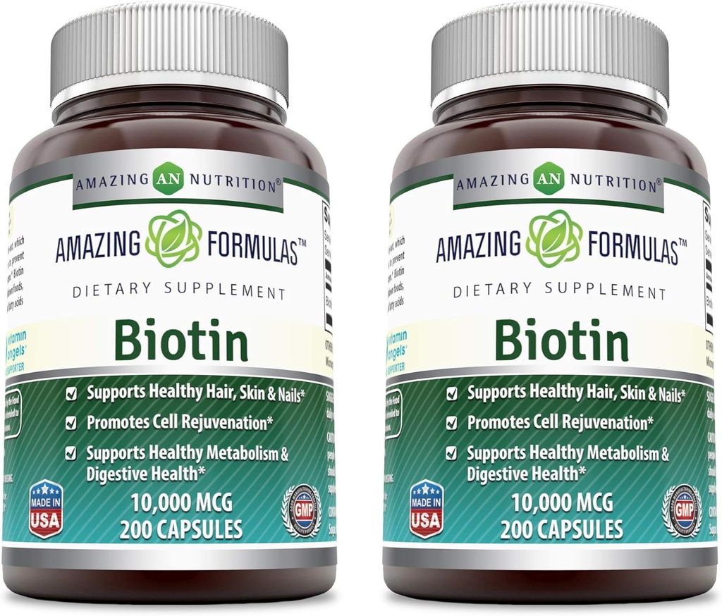 Amazing Formulas Biotin 10.000 mcg Veggie Capsules 124; Vitamin B7 Suplemen 134; Non-GMO 124; Gluten Free 124; Dibuat di USA (200 Count 124; 2 Pack)