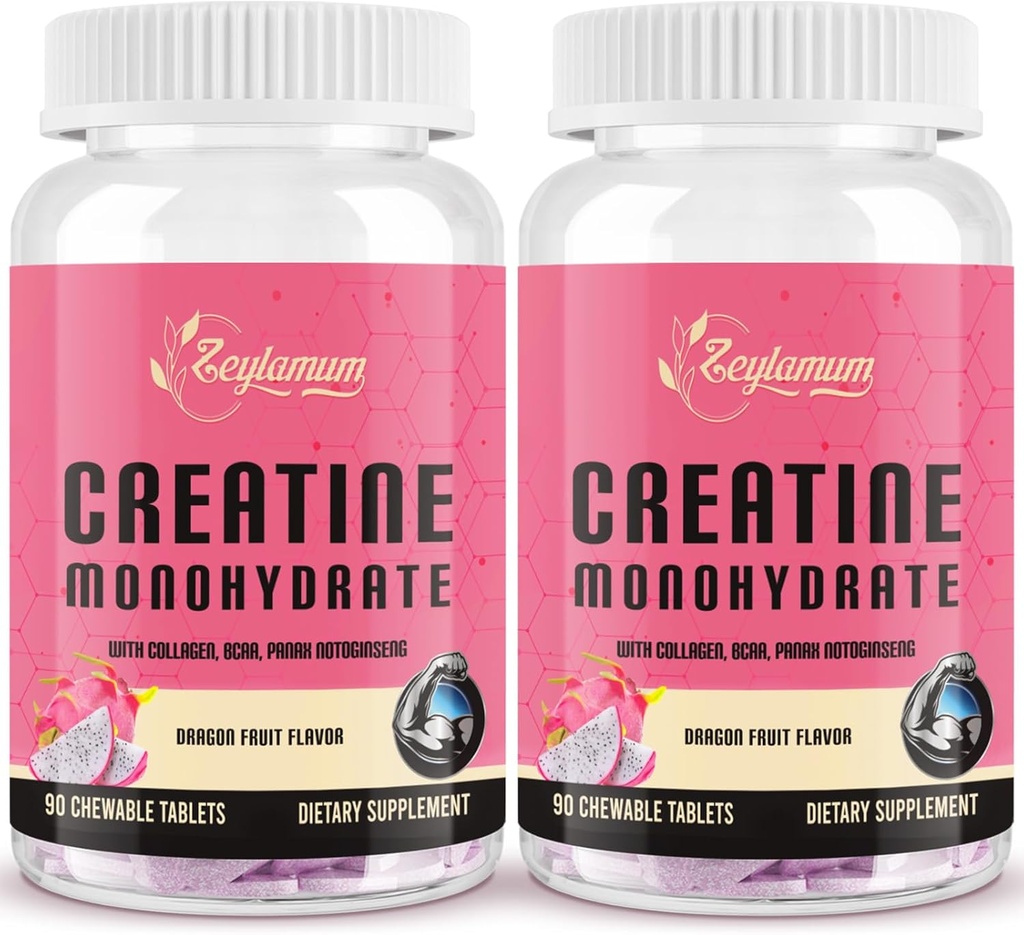 Creatine for Women 124; with Hydrolyzed Collagen, BCAA FAR4; 3G Creatine Chews for Women Booty Gain, Lean Muscles, Recovery & Energy, Vegan, Sugar Free Creatine, Powder Alternatif, 60 Servis