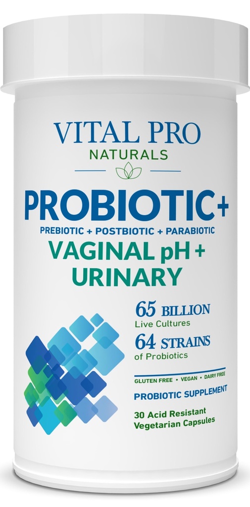 Vital Pro Resultal - Vaginal pH & Urinary Progetic + Pregities, Postoriotic, Parabotik, 4-in- 1 Suplemen Perempuan, Potensi Tinggi, 64 Strains, Digetal, Haminal, Uliner, Immune Kesehatan, 30 ct